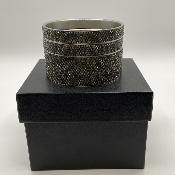 Crystal Bangle Bracelets, Set of Three, Gunmetal, 7.5” - Picture 5 of 5
